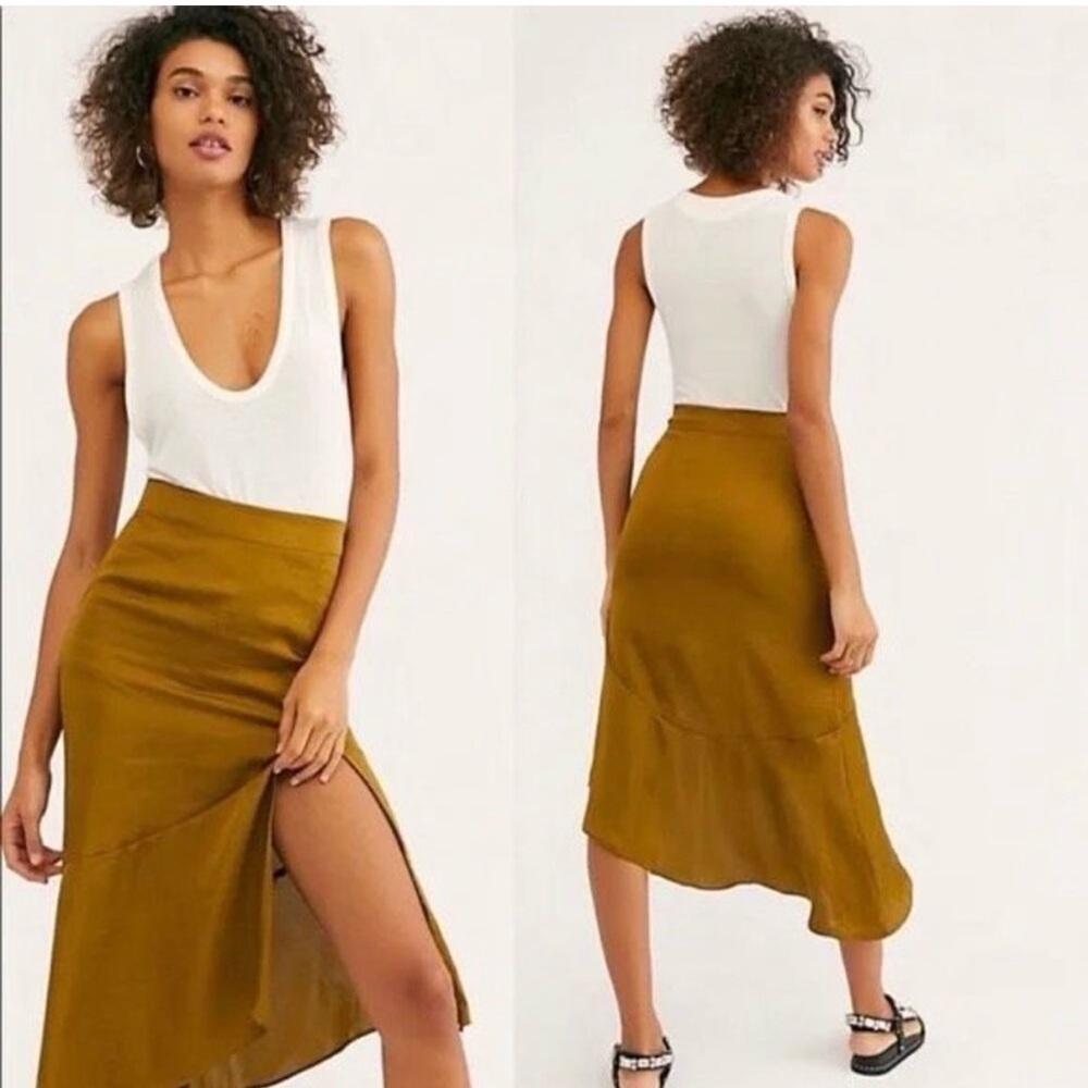 Free People Lola Midi Skirt in Moss Green Size 4